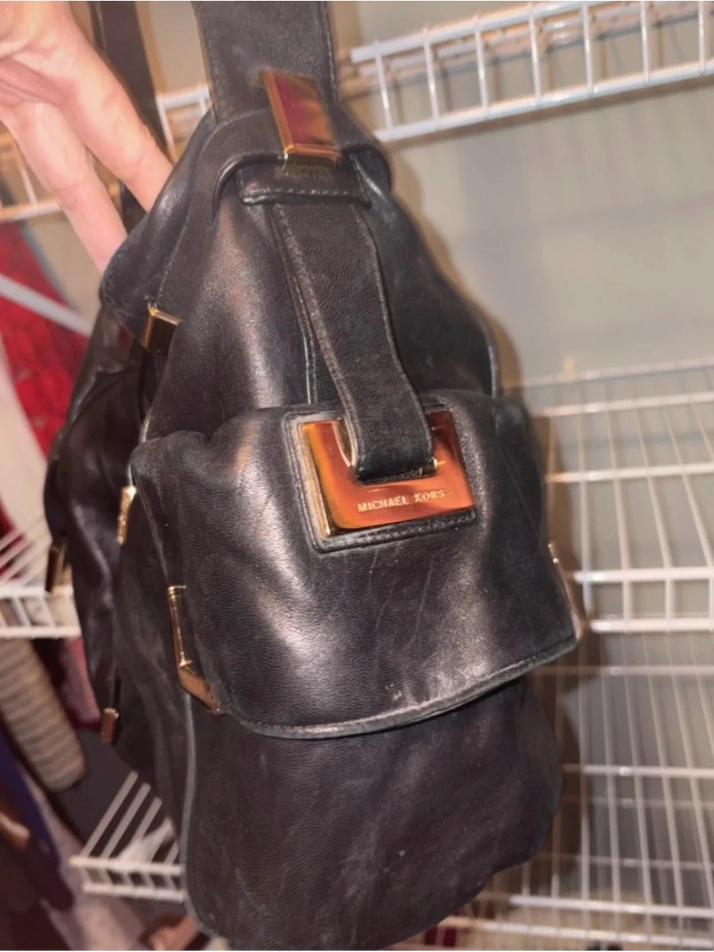 Michael Kors Beverly large black leather shoulder hobo tote bag, Preloved!!